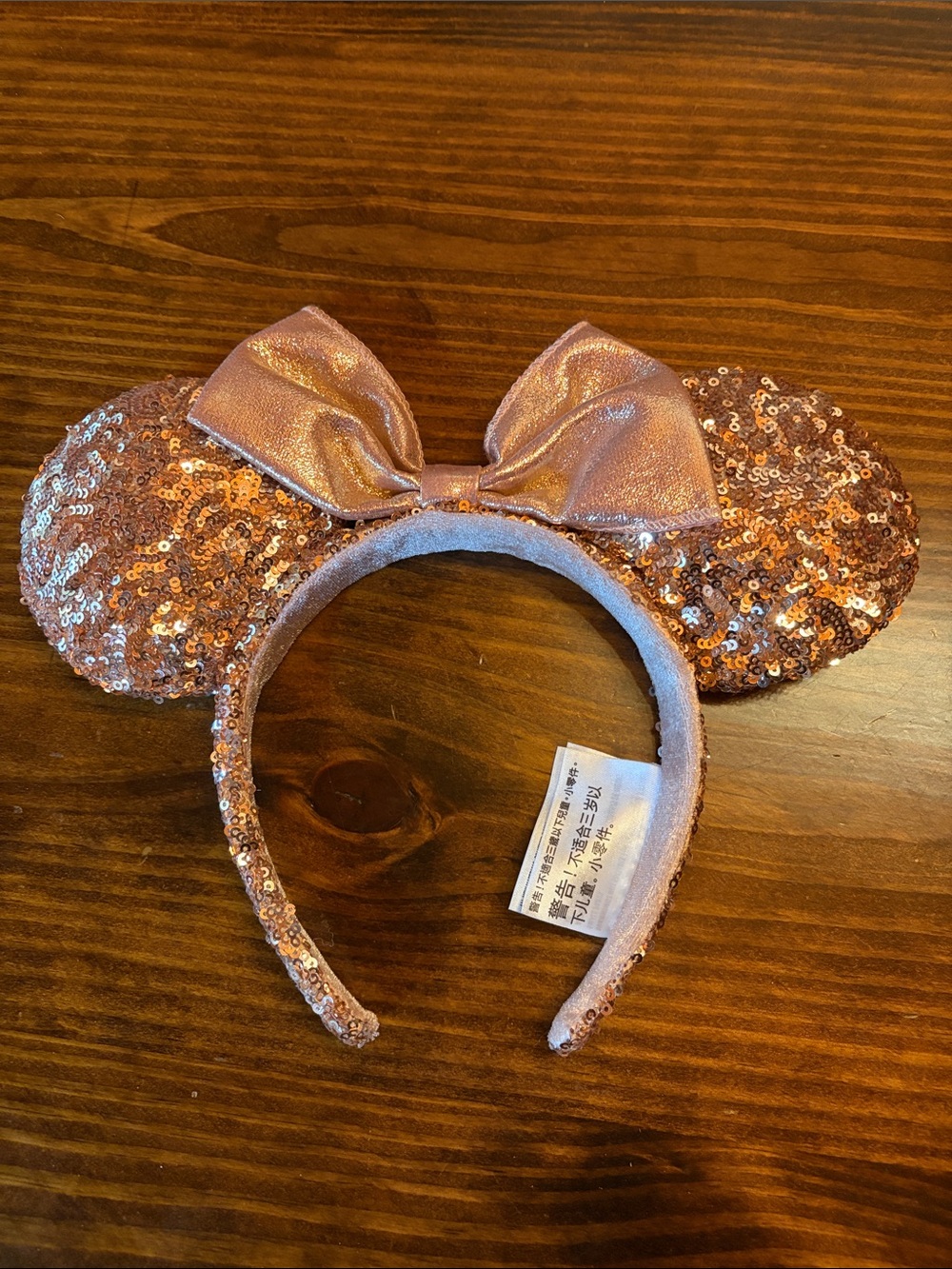 Disney Parks ORIGINAL Rose Gold Ears Headband Minnie Mouse Bow Sequin Glitter